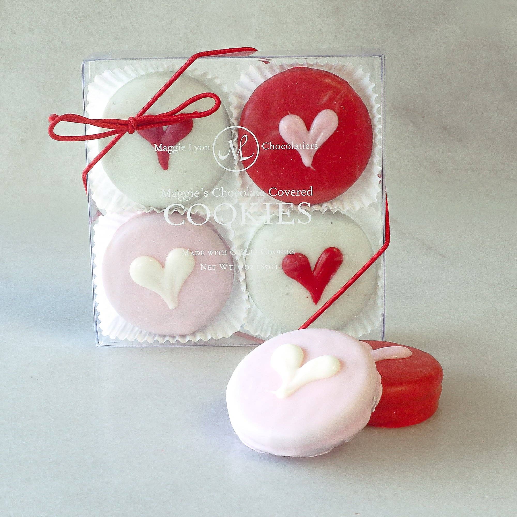Valentine's 4pc Chocolate Covered Cookies - Hearts