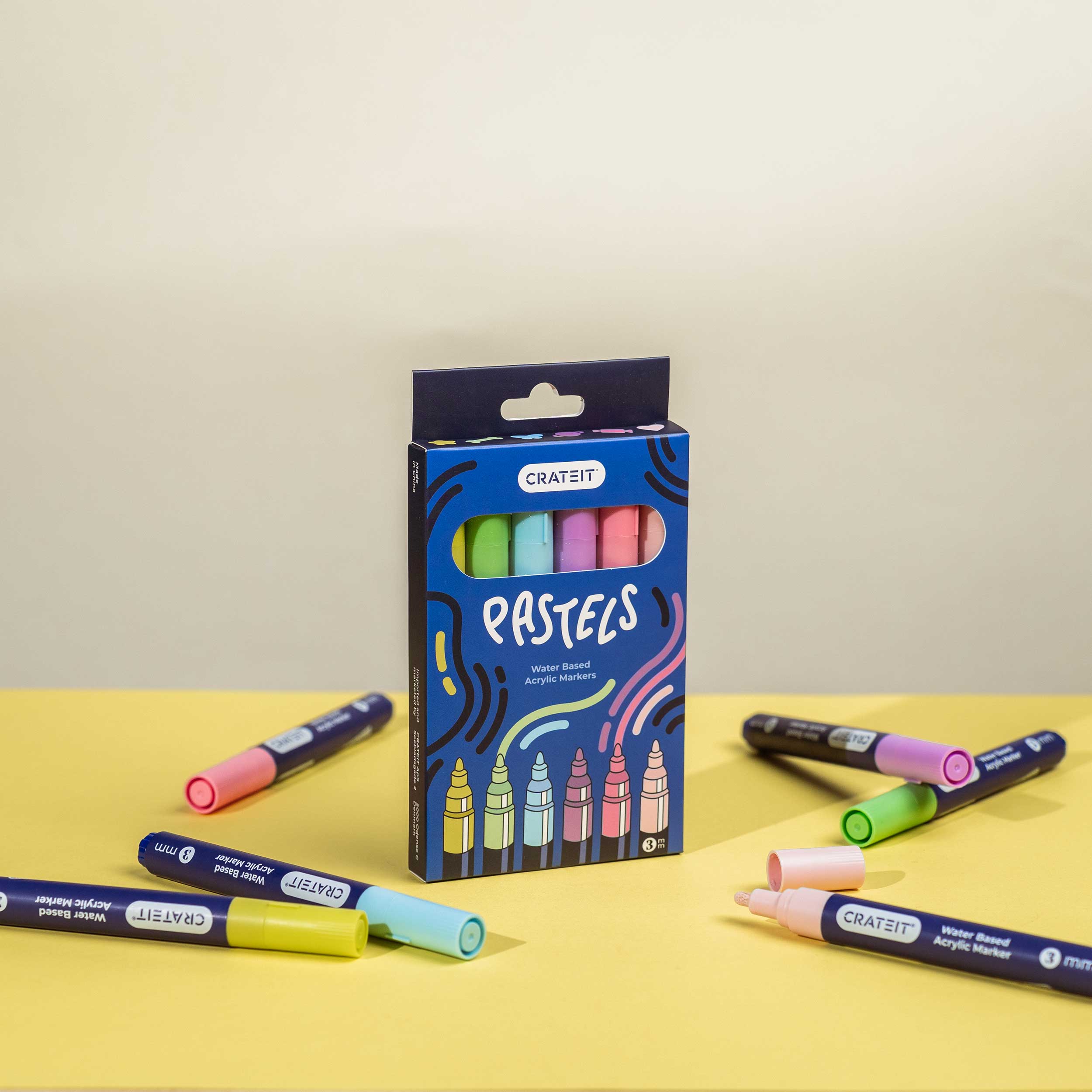 Pastel Markers | 3mm — 6 pcs Water-based Colouring Pens: Multi-Coloured