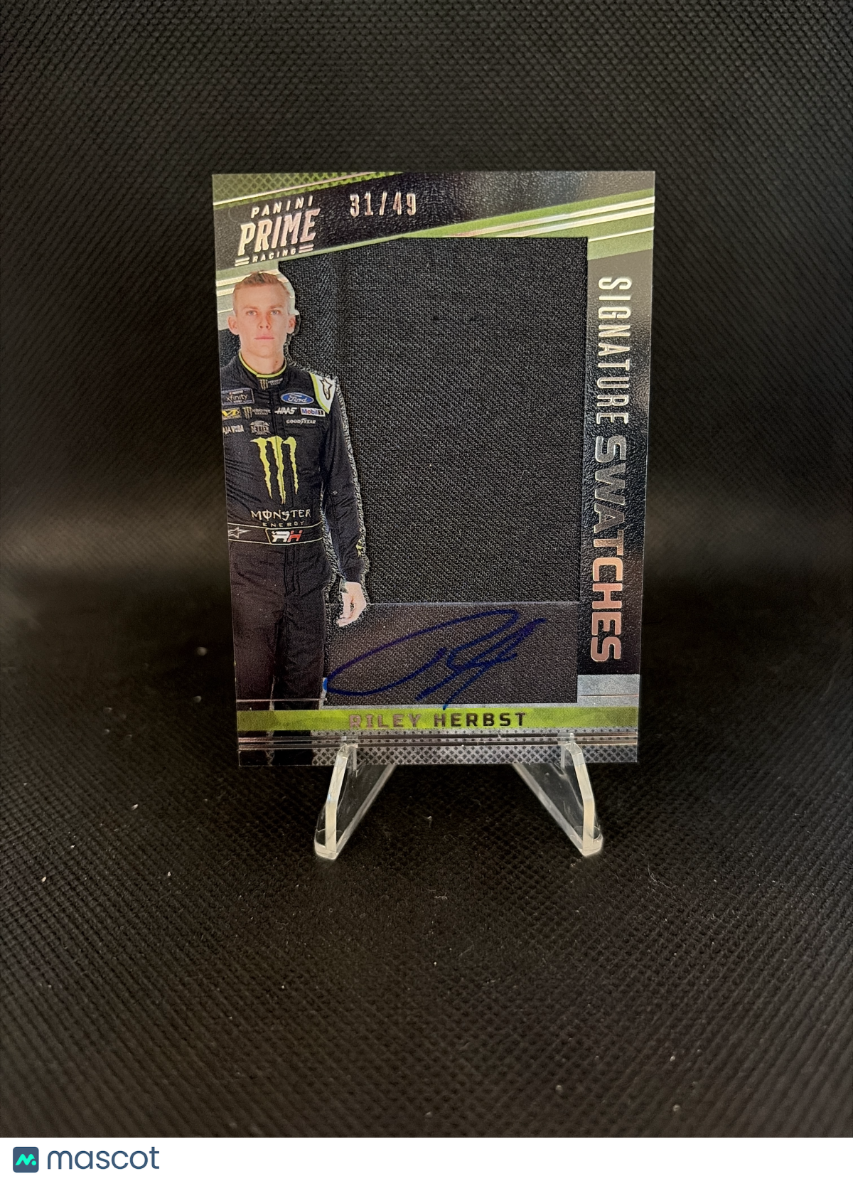 2023 Panini Prime Racing Signature Swatches Jumbo Relic Auto Riley Herbst /49