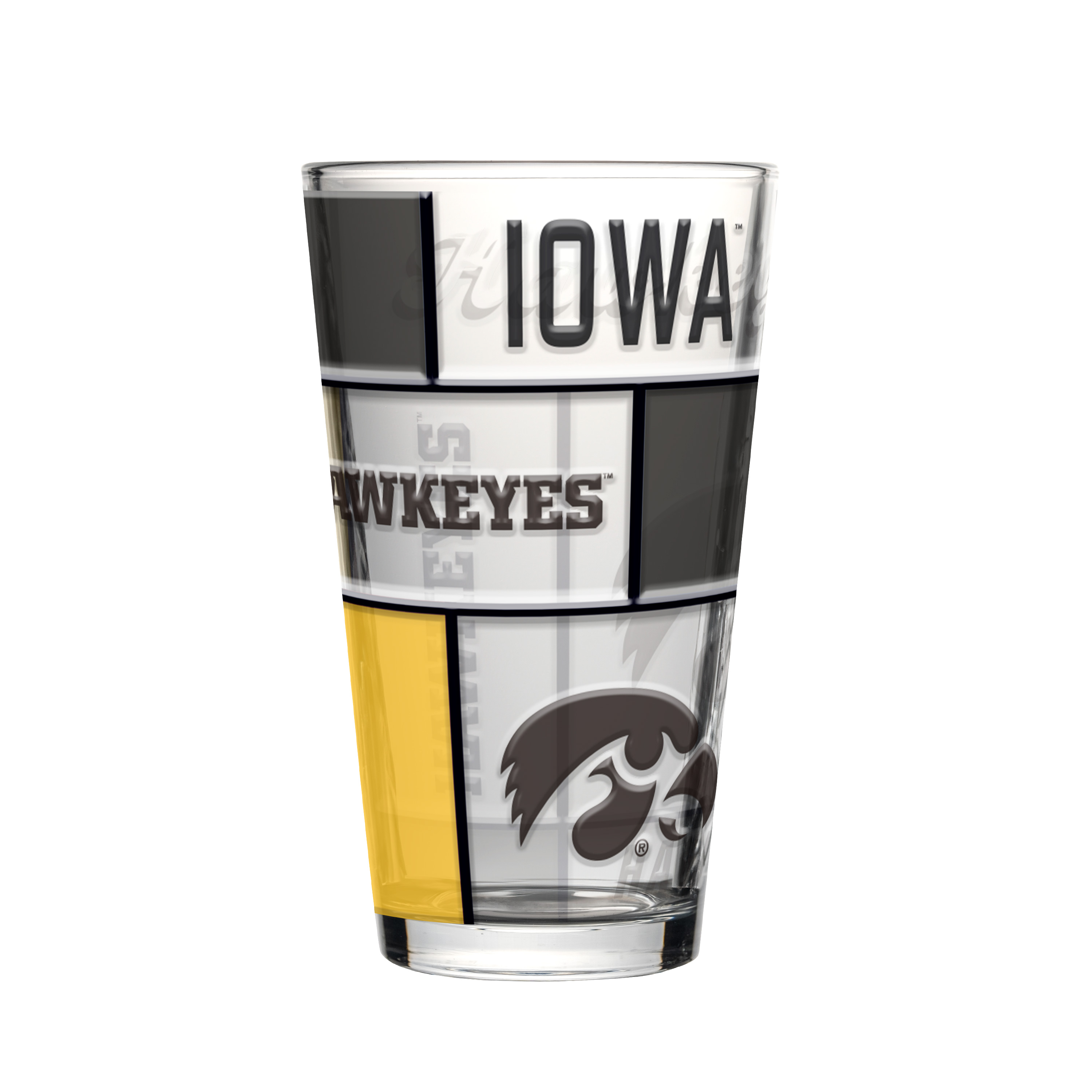 Iowa Hawkeyes Boxed Quilted Stained Pint Glass 16oz