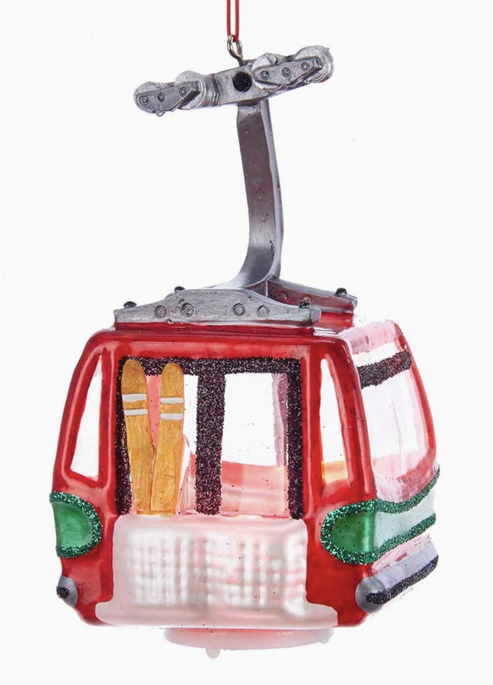 Glass Ski Gondola with LED Light Ornament