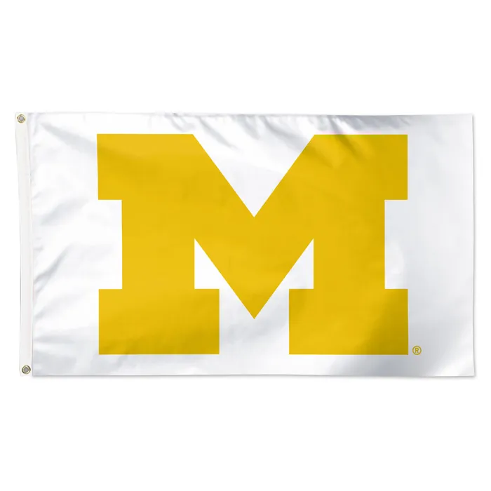 Michigan Wolverines Deluxe White Primary Logo Flag 3x5'