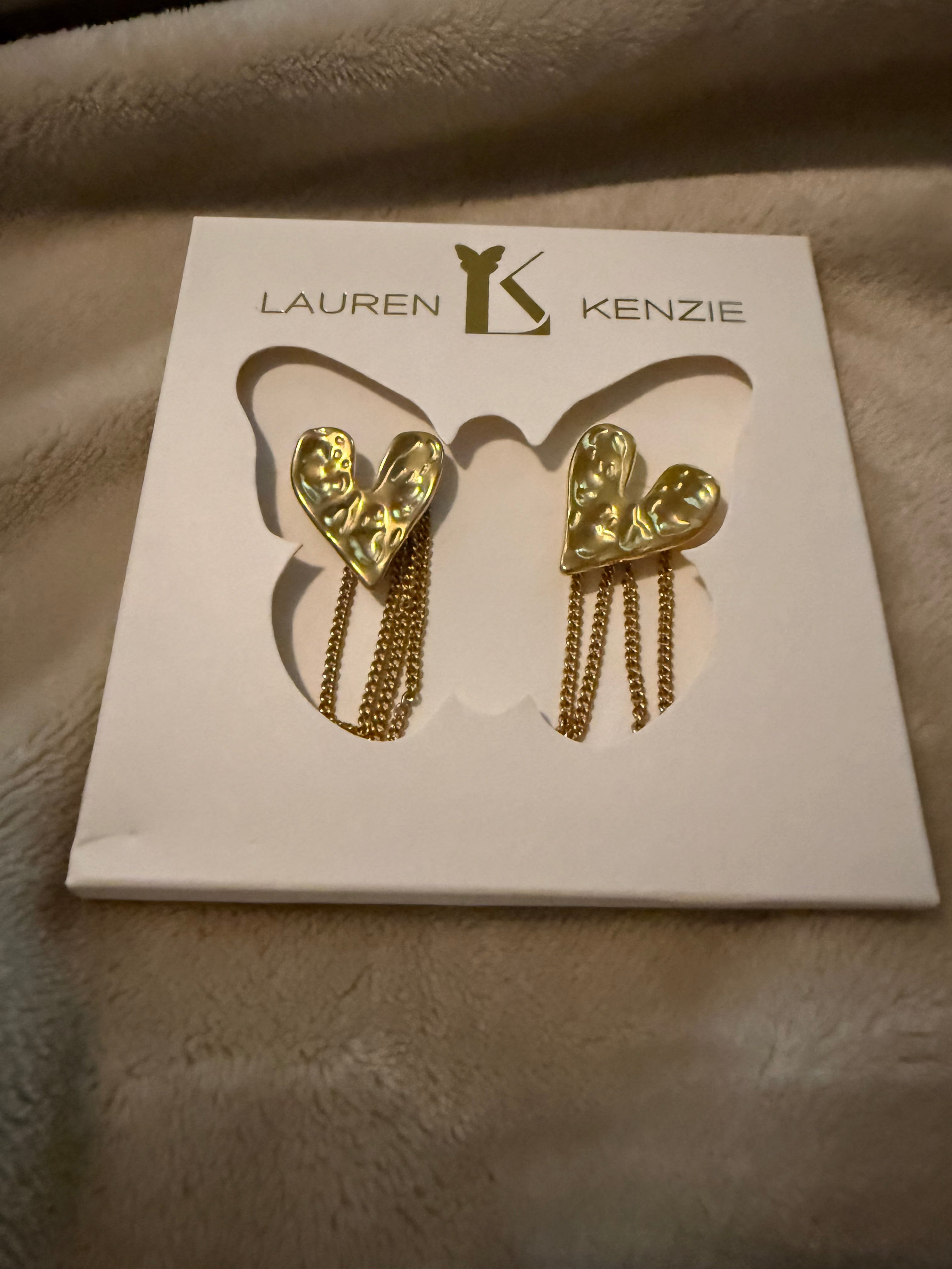 Waterproof Heart with Fringe Gold Earrings