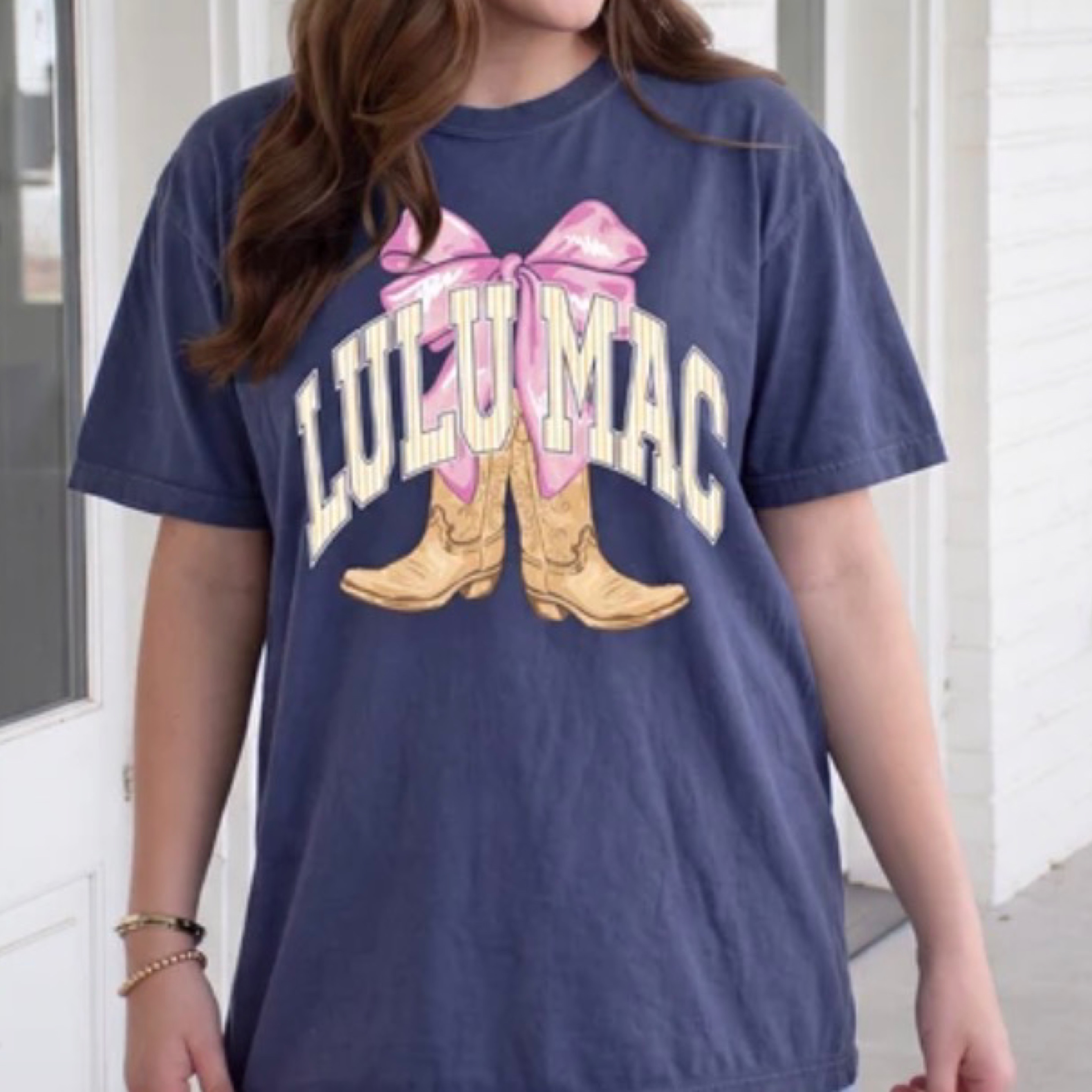 LuluMac stripes & boots t shirt — Bama Tan boutique, Tuscaloosa AL