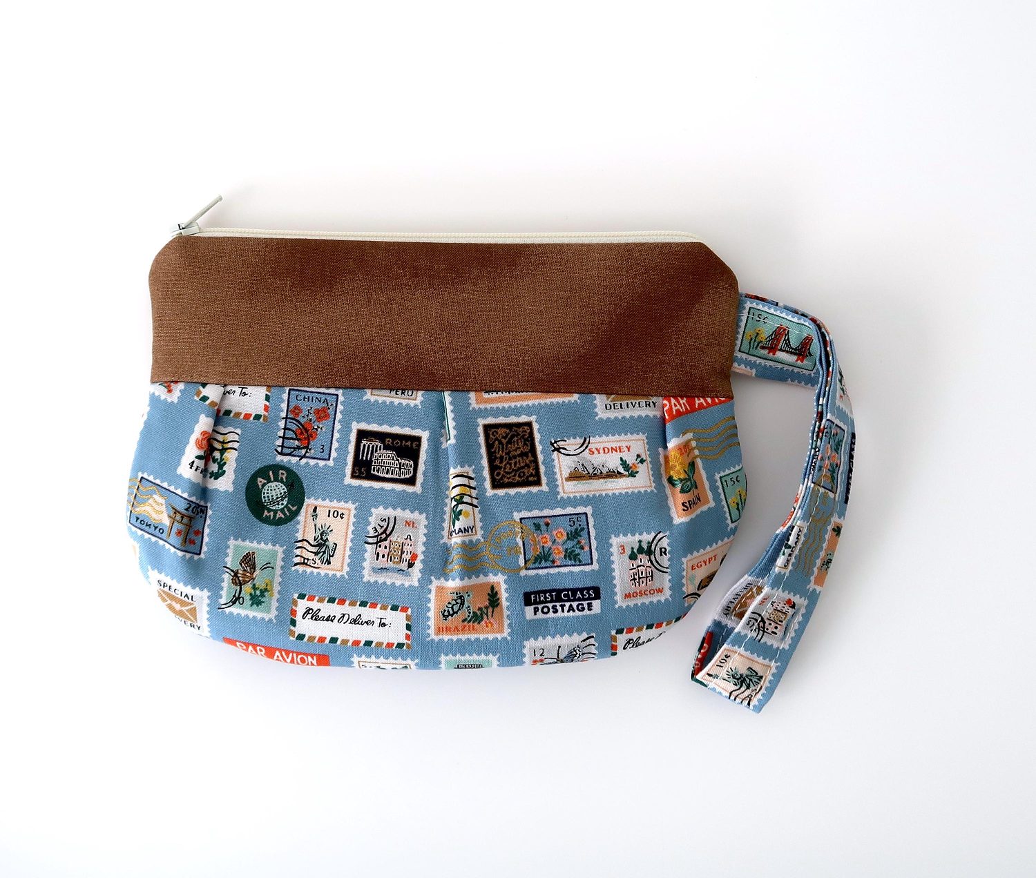 Pleated Wristlet – Postage Stamps Light Blue, photo 3 of 7