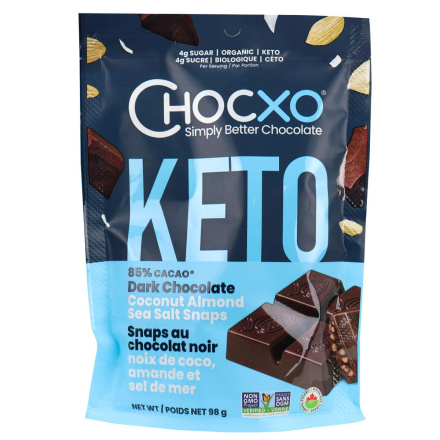 ChocXO Choc Keto Snaps Dark Chocolate Coconut, Almonds & Sea Salt,