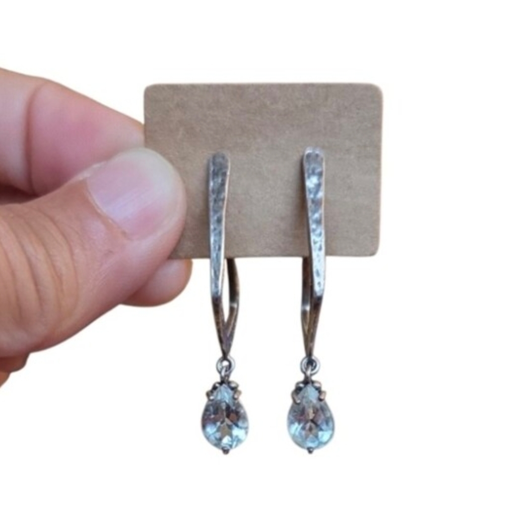 Vintage Paz Creations Israel PZ Sterling Silver Teardrop Crystal Earrings