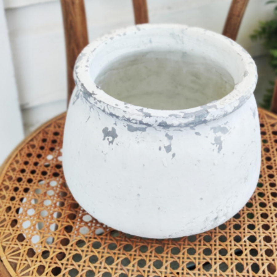 White Farmhouse Distressed Pot