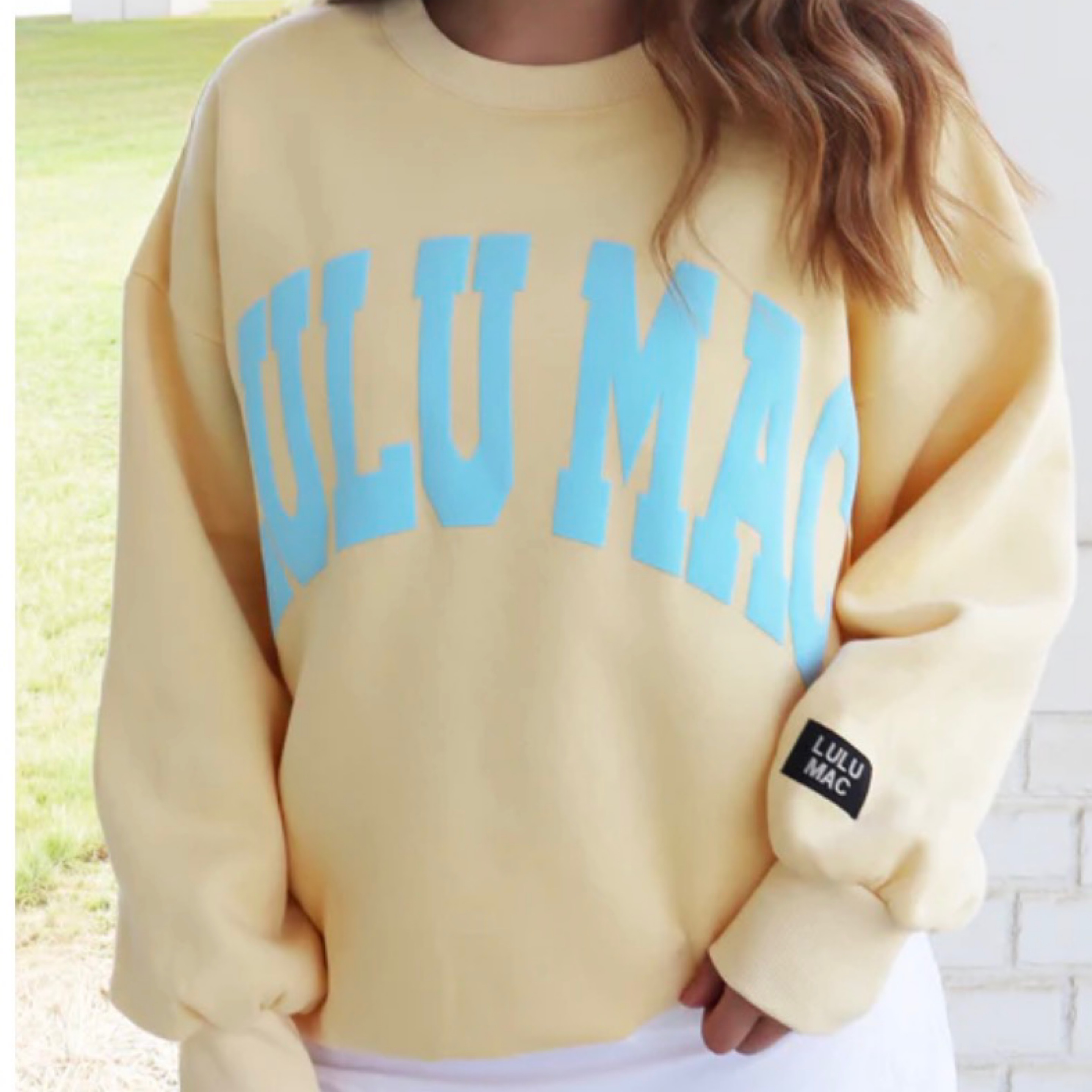 LuluMac sweatshirt butter/light blue — Bama Tan boutique, Tuscaloosa AL