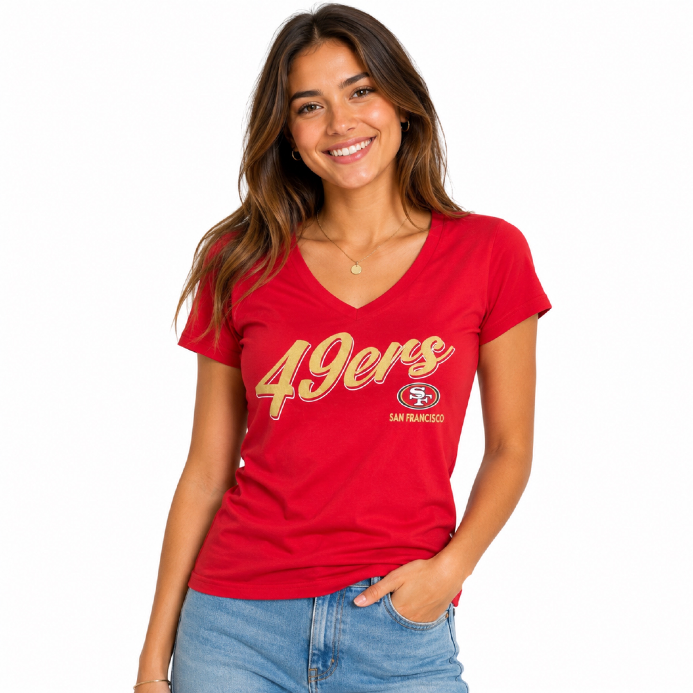 San Francisco 49ers Ladies Red G34HER Field Script Shirt