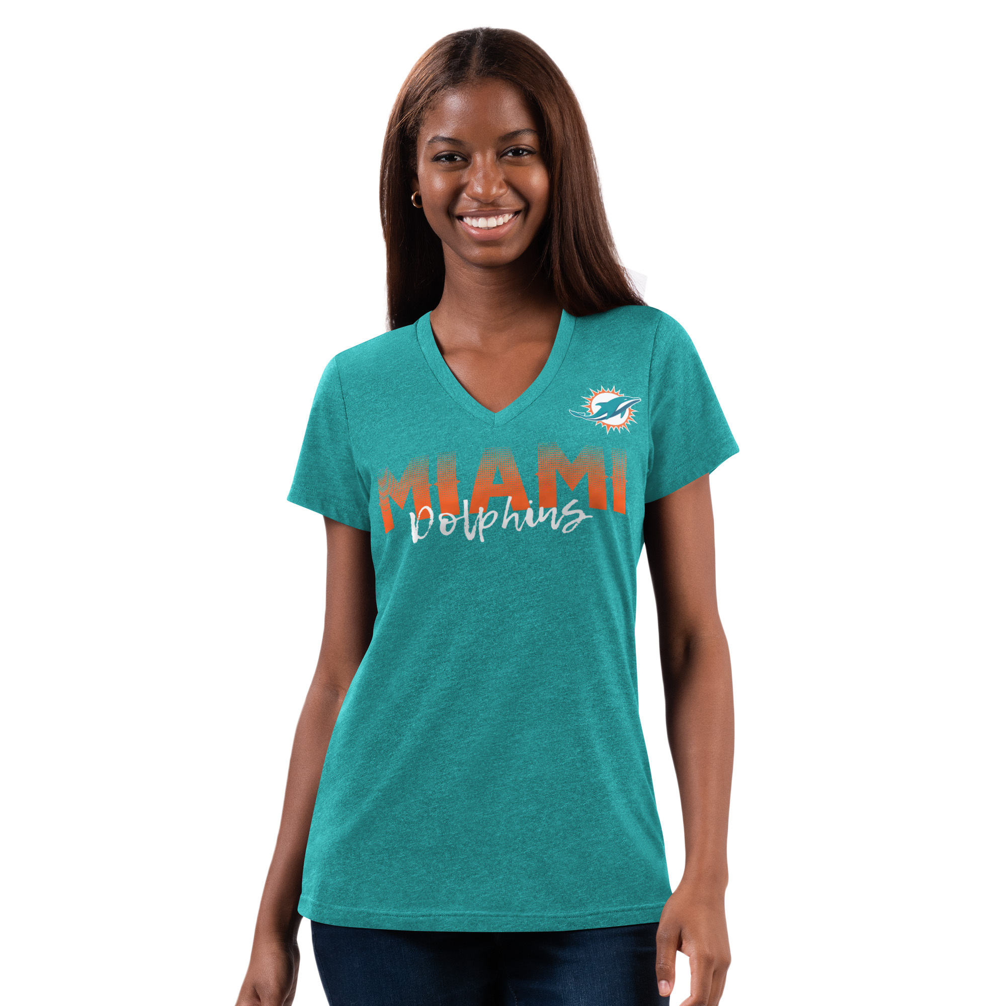 Miami Dolphins Ladies Heather Aqua Fade g-III Shirt