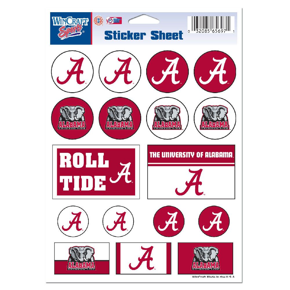 Alabama Crimson Tide Vinyl Decal Sheet 5x7"