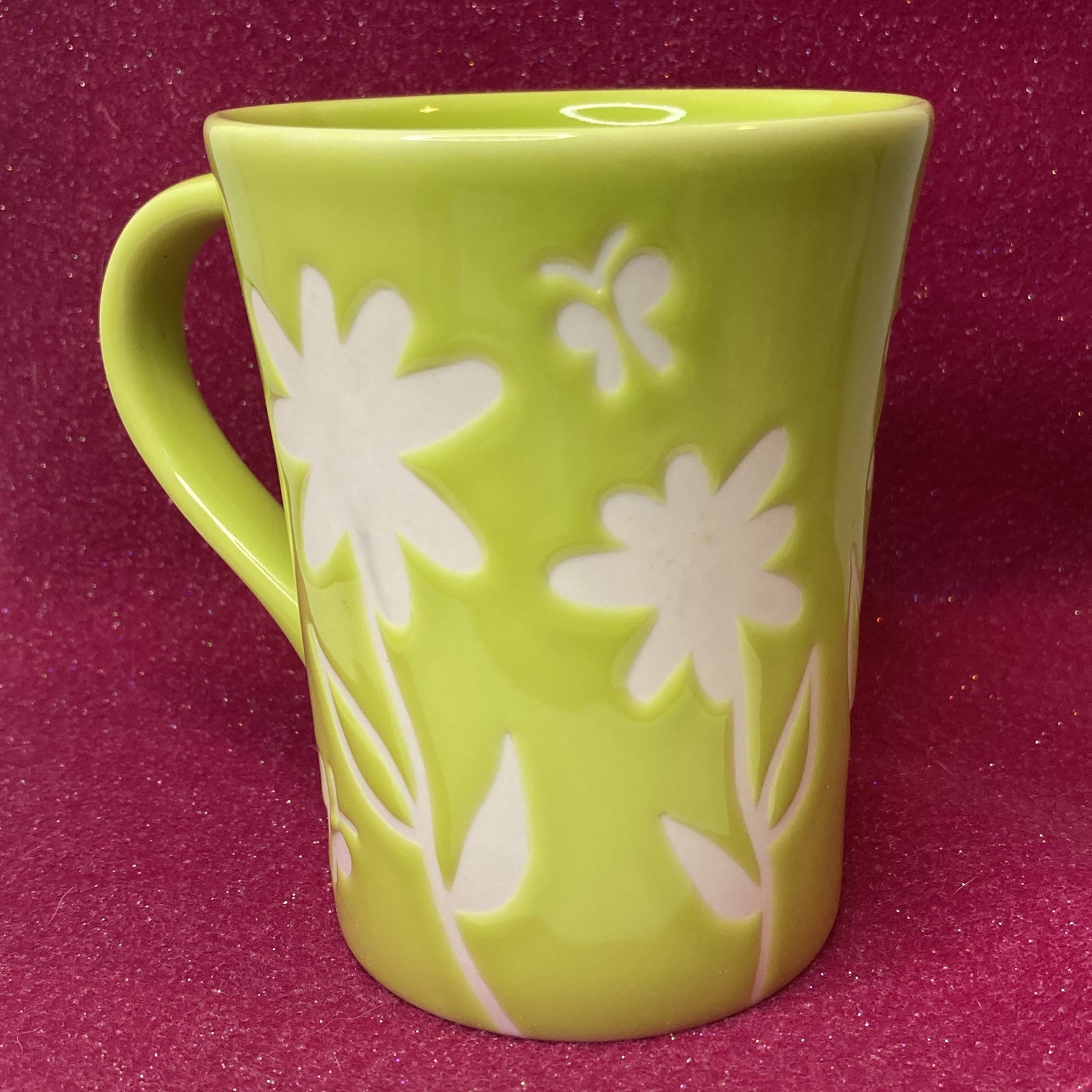 STARBUCKS Summer Green with White Flowers/Butterflies MUG