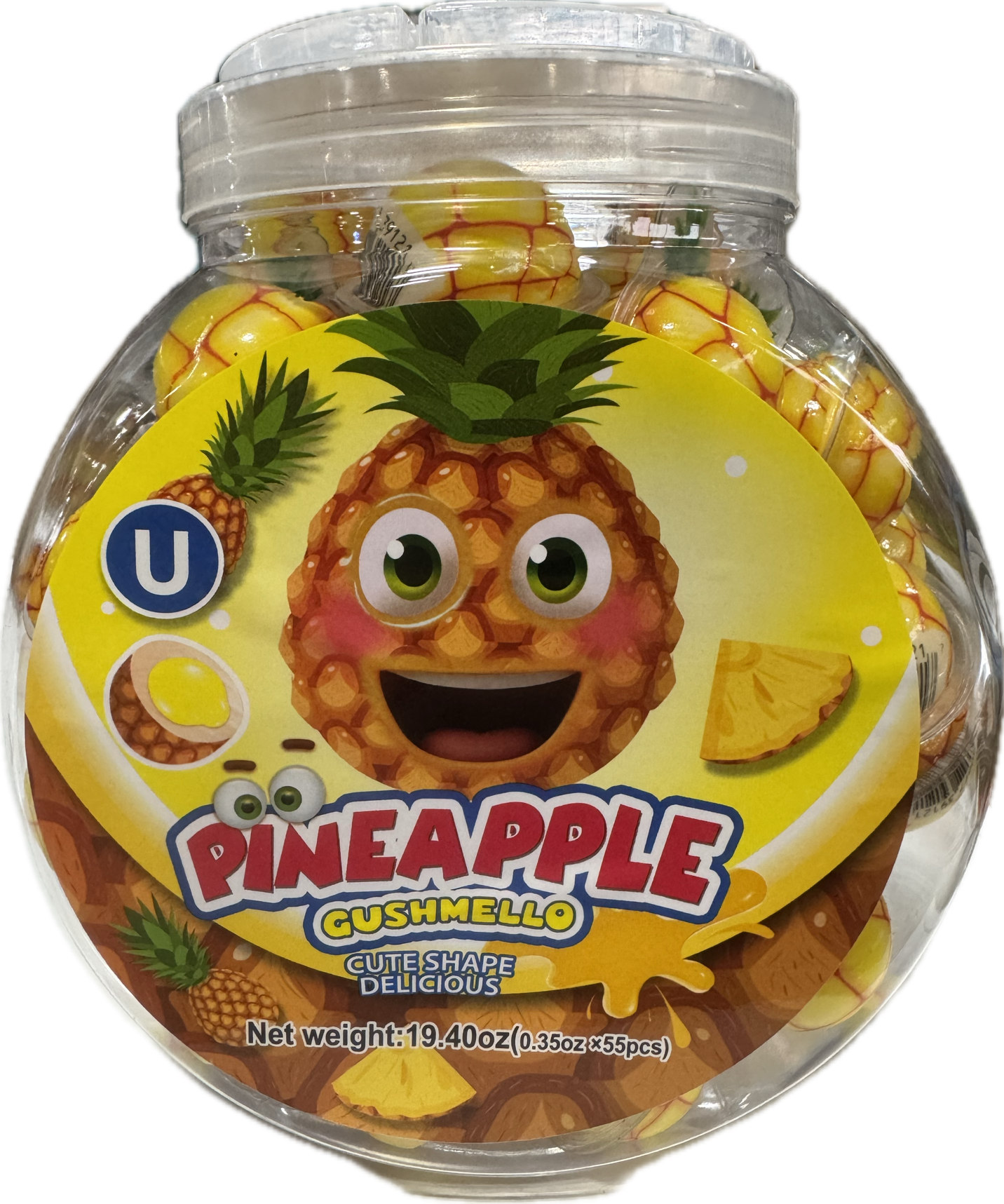 Gushmello Liquid Filled Gummy Pineapple Shaped Candy Jar 55 ct