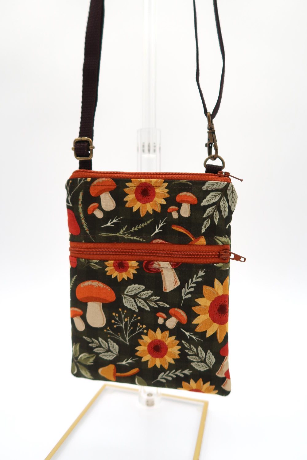 Small Crossbody Bag – Autumn Mushrooms & Sunflowers, photo 3 of 5