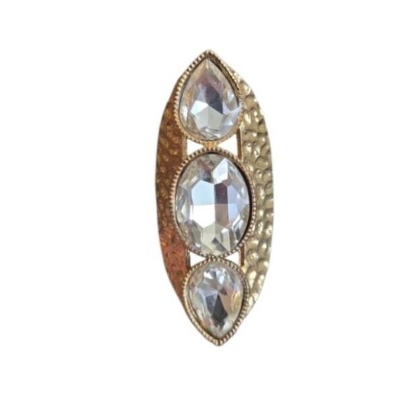 Vintage Size 8 Gold Toned Textured Three Faceted Clear-toned Stone Ring