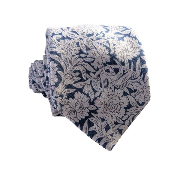 French Blue Cream Floral Hidden Pocket Tie