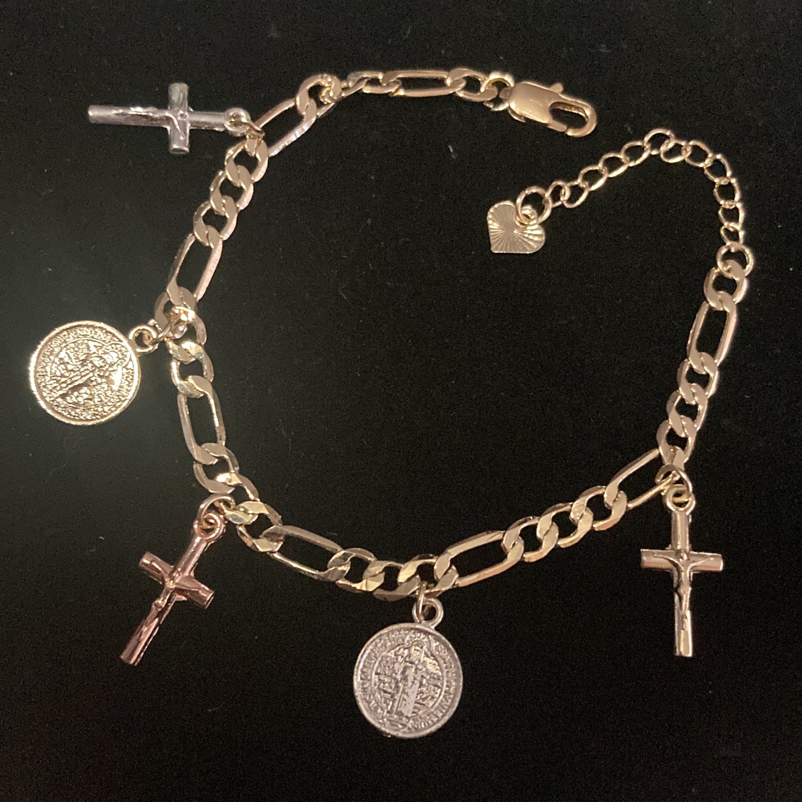 14KT Gold plated Cross and Saint Coin Bracelet