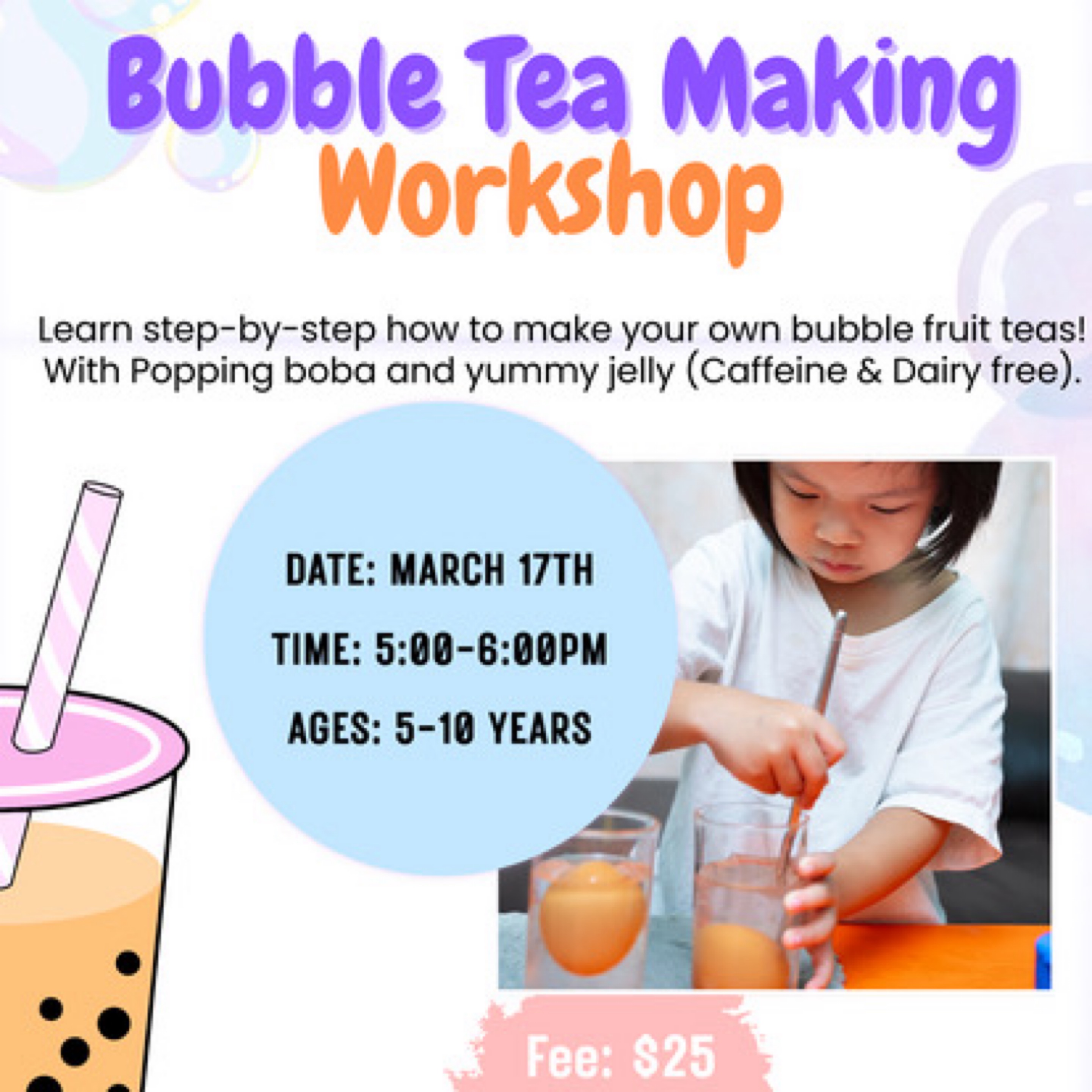 Blended Bubble tea making workshop for kids (Age: 5 to 10 yrs old)