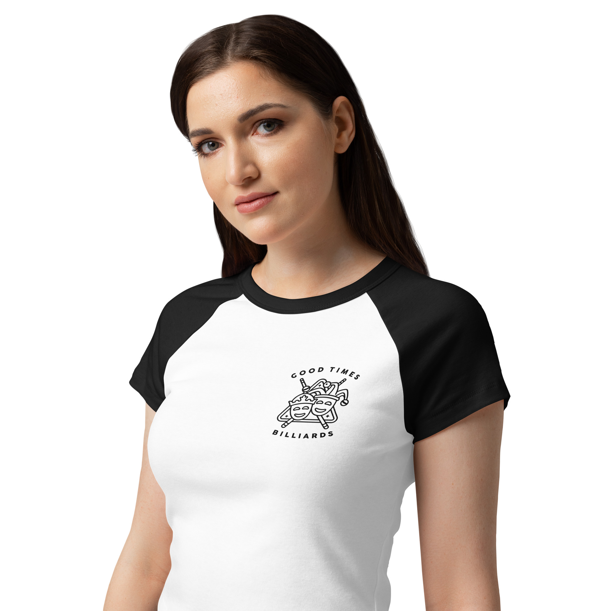 In My Pool Hall Era Women’s Baby Tee – Retro Billiards Graphic Shirt | Good Times Billiards | Bella + Canvas 1201 thumbnail 3