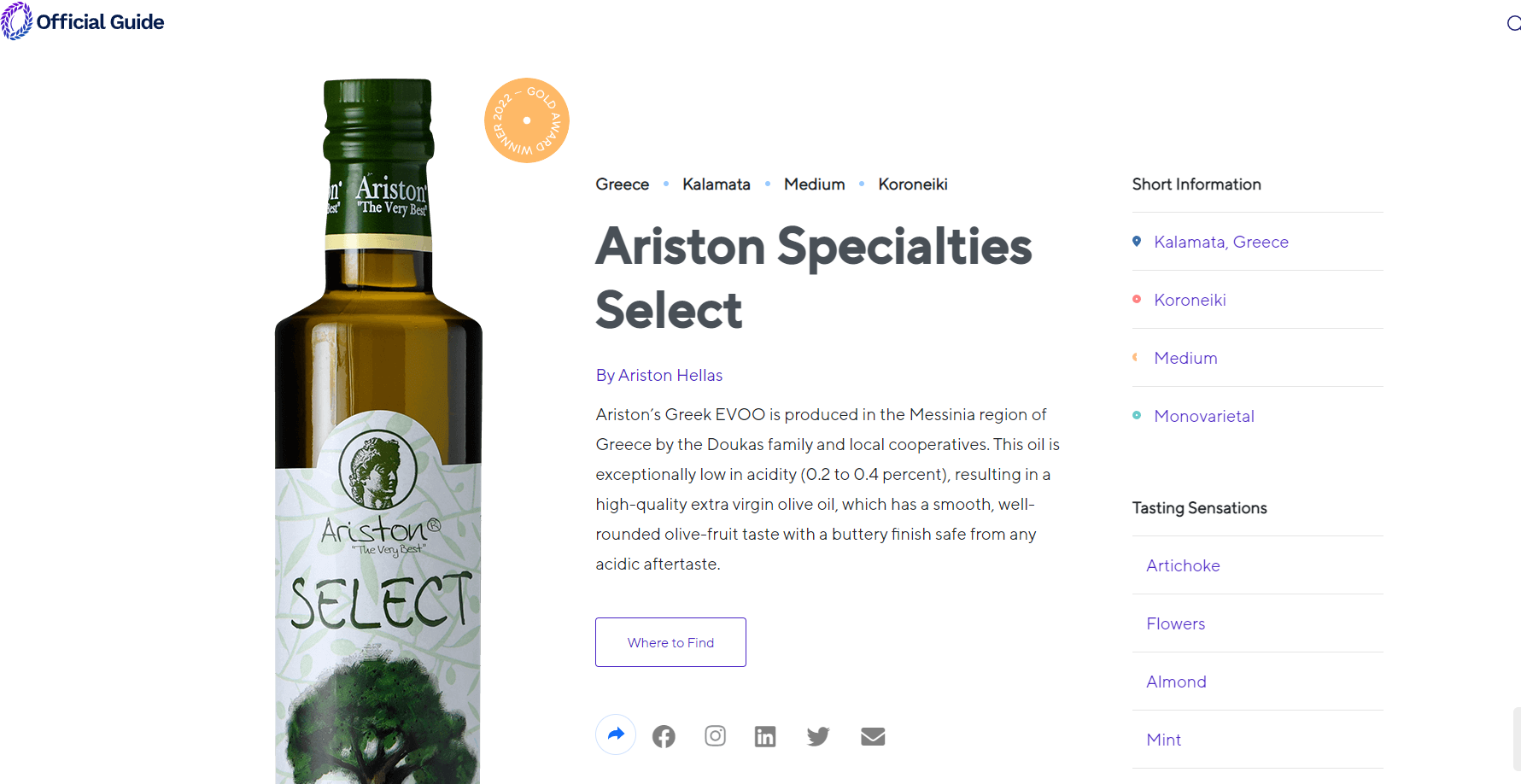 Ariston Select EVOO in a Cleopatra Bottle 8.45 oz