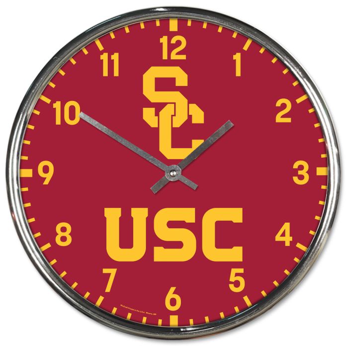 USC Trojans Round Chrome Wall Clock 12"
