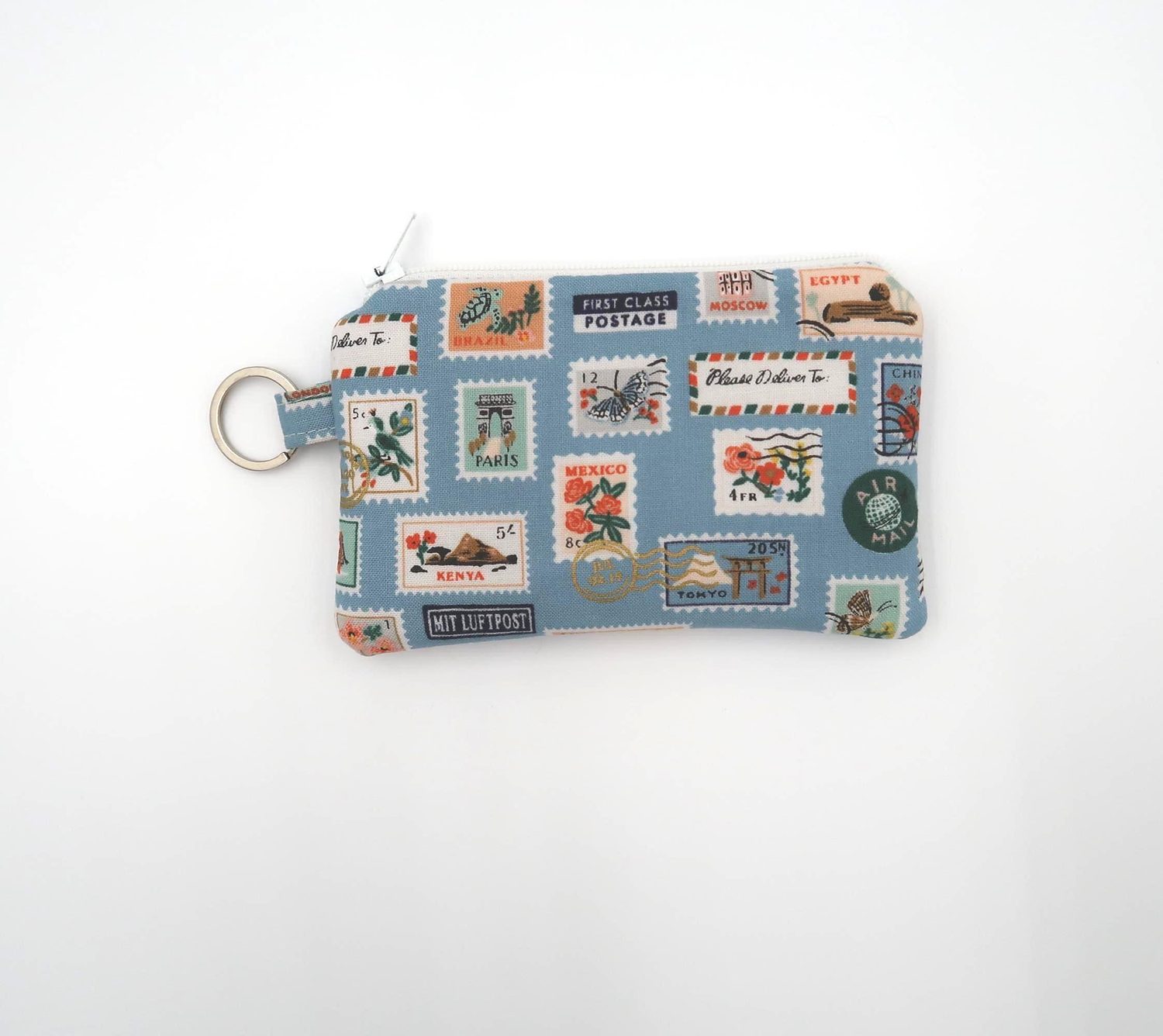 Keychain Pouch – Postage Stamps, Light Blue