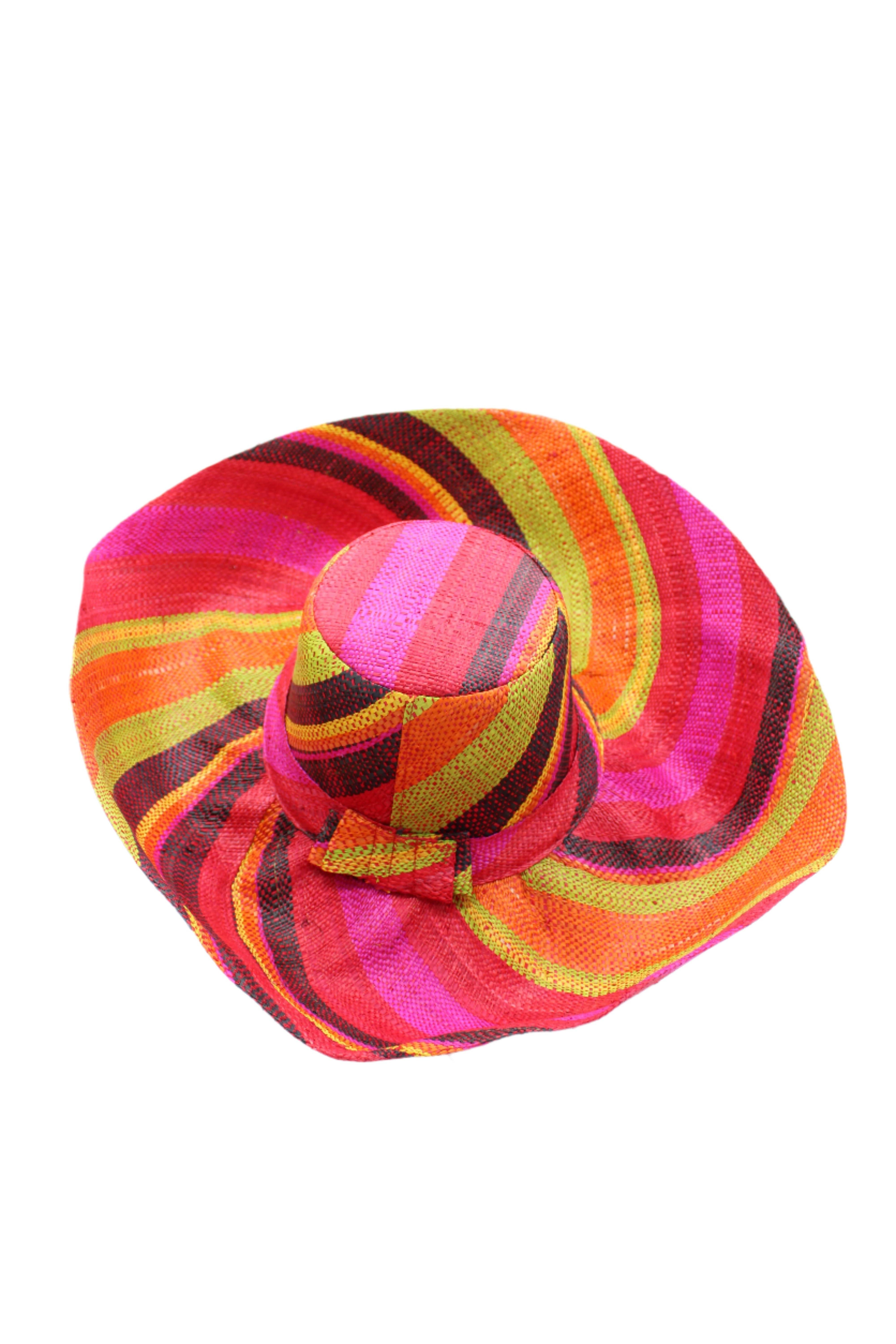 5" & 7" Wide Brim Multicolor Stripe Packable Straw Sun Hats