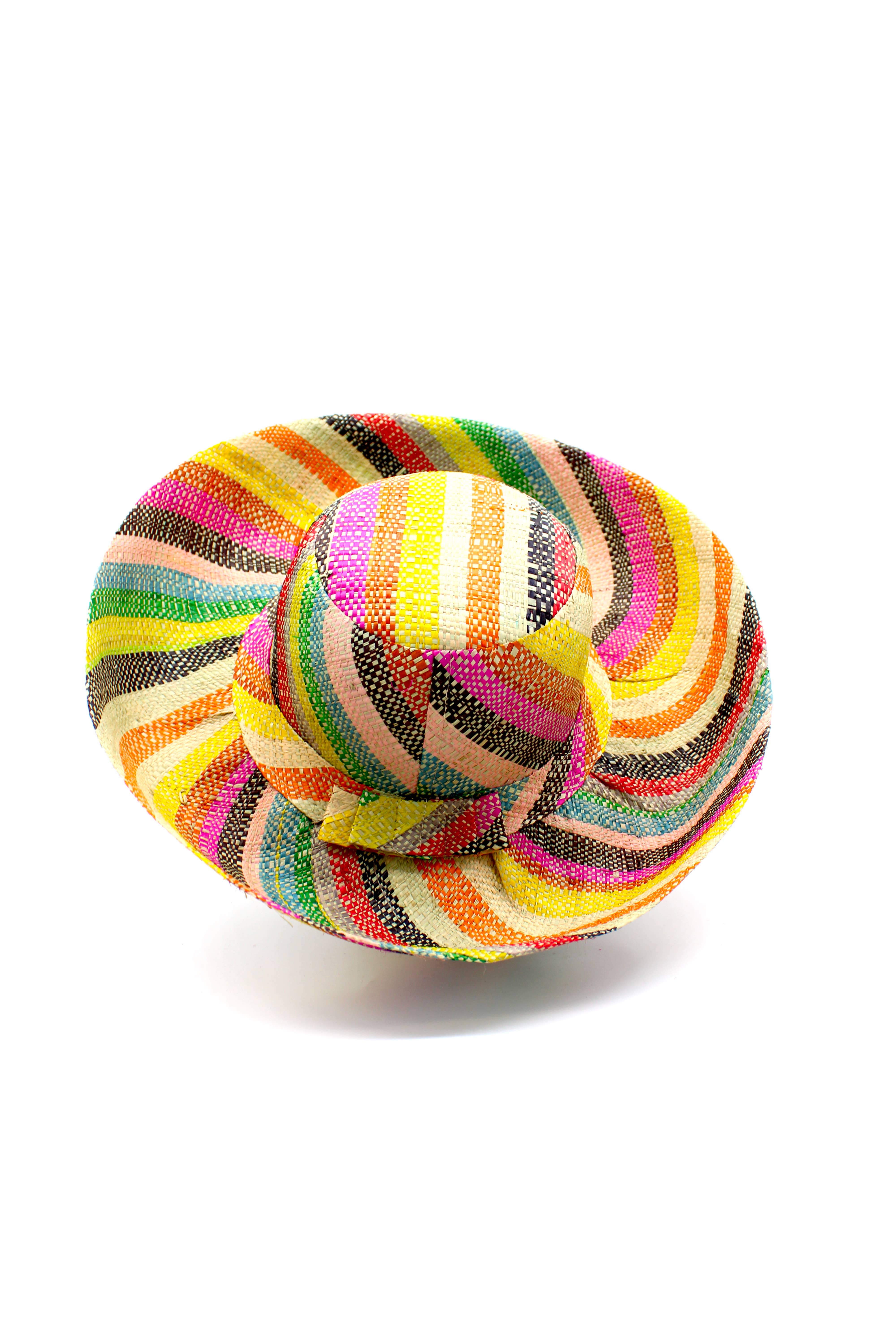 5" & 7" Wide Brim Multicolor Stripe Packable Straw Sun Hats