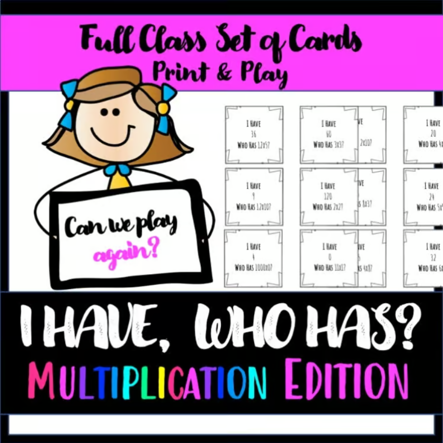 Multiplication Game -- Print and Play  Gr. 1-6