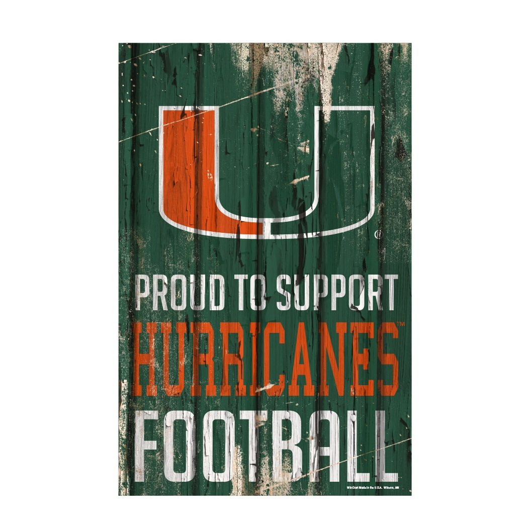 Miami Hurricanes Proud to Support Wooden Sign 11x17"